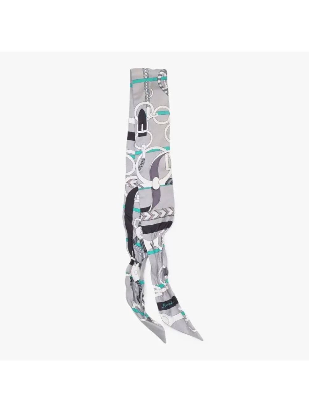 Hermes Twilly Horseback Equipment Gray Multicolor Scarf